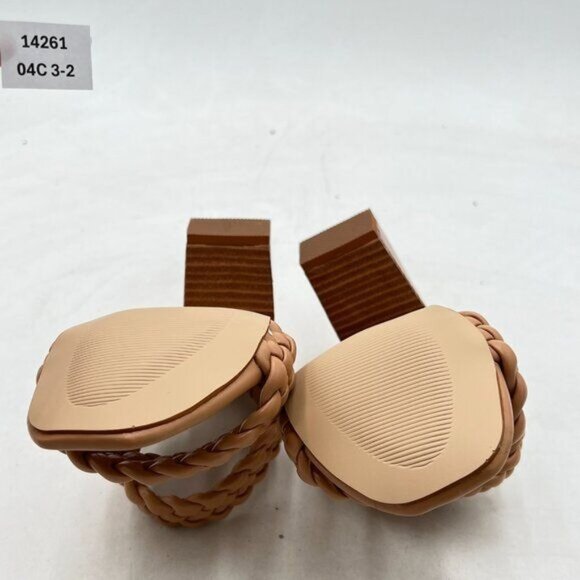 Miss Left Brown Braided Wide Strap Open Toe Slingback Sandal Chunky Heel Shoes - Picture 7 of 8